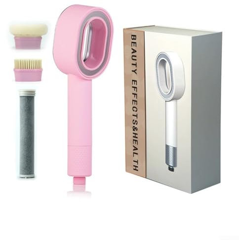 Soffione doccia integrato, con filtro integrato, grande e potente soffione a pioggia, con scatola regalo (rosa)