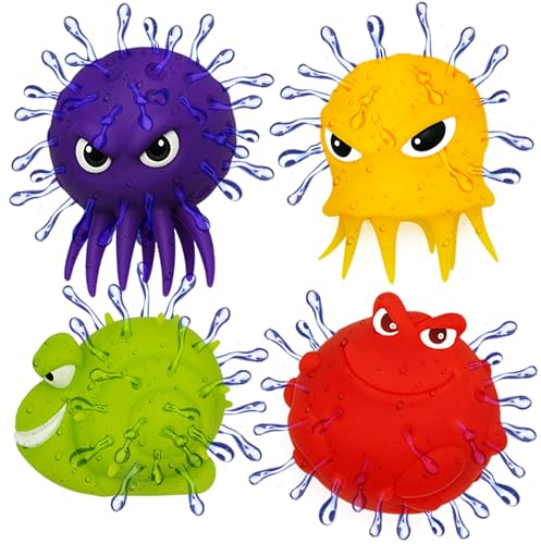 4E's Novelty Sea Animal Octopus Water Balls 4 Pack - Pool Toys Outdoor Activity Game Bath Tub Sensory Octopus Absorbent Splash Balls Bomb, Floating Swim Toys, Easter Basket Stuffers