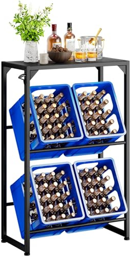 Aibiju Getränkekistenregal 4 Kisten Stabil Metall Ständer Flaschenkistenregal, Freistehend Kistenständer, Wasserkistenregal mit Ablage, für Wohnzimmer, Küche, Weinkelle, 70x33x112 cm,YD-YLJ002B