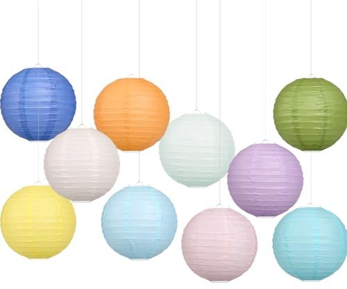 LIHAO 10 PCS Bunte Papierlaternen Lampions Lampenschirm Rund Papier Laternen für Hochzeiten Geburtstage Feiertagen Gartenparty Babytaufe Deko (20cm)