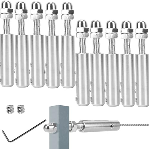 STFALI 10 tensores de cuerda, tensor de cuerda de alambre para cable de acero inoxidable de 5 – 6 mm, tensor de cable, terminal de tensión de 5 – 6 mm, terminal de tensión para fijación de cables de