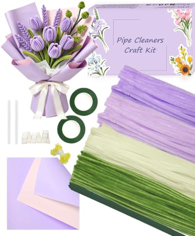 Xezzjavz Piprensare blomset, 400 stycken piprensare för pyssel, 4 färger piprensare för gör-det-själv-blombukett, handgjorda blommor, rörrensare för konst, hantverk, dekoration (lila)