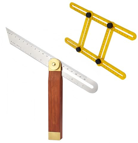 2 PCS Adjustable Angle Measurement Tool, 9-Inch T-Shaped Bevel Blade Ruler, Angle Finder Hardwood Handle with Stainless Steel Ruler, Multifunctional and Precise Carpentry Tools