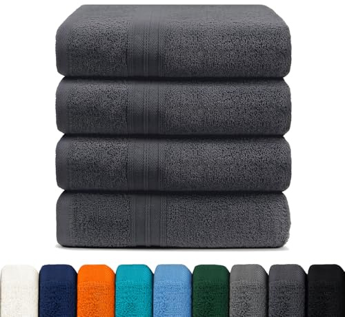 CELESTA Badetuch 4er-Set, 70x140 cm - 100% Baumwolle, Saugstark & Weich - Hochwertiges Duschhandtuch - Oeko-TEX Zertifiziert - Dunkelgrau