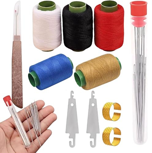 FrostyFlair Stahl-Nähnadel-Set, 37 Stück Stahlnadeln mit Einfädler & Reißfestem Zwirn, Nadel und Faden Set für Handarbeiten und Lederreparaturen