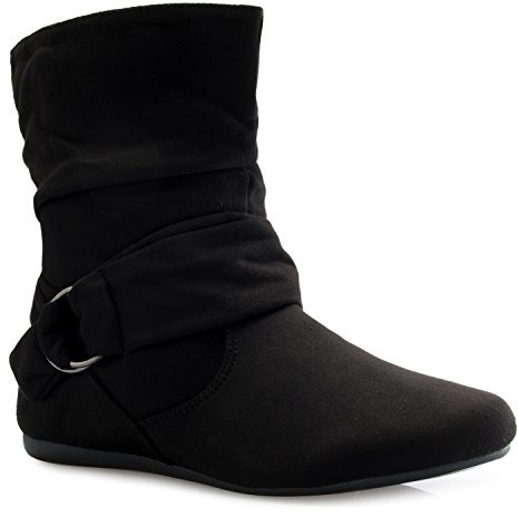 OLIVIA K Women's Faux Suede Chunky Heel Ankle Booties