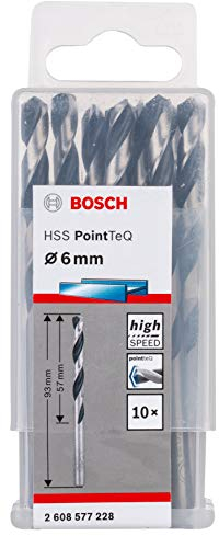 Bosch Professional 10x forets hélicoïdaux HSS PointTeQ (pour métal, 6 x 57 x 93 mm, accessoires pour perceuses-visseuses)