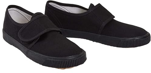 shelikes Girls Boys School PE Pumps Gym Black Trainers Touch Fastening Dance Plimsolls (Black, 3 UK)