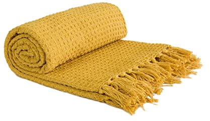 Emma Barclay Honeycomb - Manta de algodón Reciclado con Textura de gofre para sofá, sofá, Color Amarillo Ocre, 90 x 100 cm (228 x 254 cm)