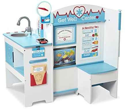 Melissa & Doug Werde gesund Arzt-Aktivitätenzentrum aus Holz – Warteraum, Untersuchungsraum, Empfangsbereich | Holzspielzeug | Rollenspielzeug | Montessori | 3+ | Geschenk für Jungs oder Mädchen