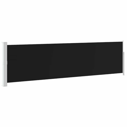vidaXL Toldo Lateral Retráctil para Patio Pantalla de Terraza Mampara Parasol de Exterior Jardín Tela de Lona PU Negro Soporte de Hierro 140x500 cm