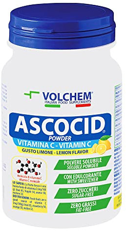 Volchem Ascocid Powder, Integratore Alimentare con Vitamina C ad Alto Dosaggio, con Edulcoranti, Senza Zuccheri e Grassi, Barattolo con Polvere Solubile, Gusto Lemon, 300 g