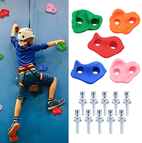 jiuzcare Kinder Klettergriffe Klettersteine 5PCS Kletterwand Kinder Outdoor Climbing Handles Klettergriffe Set Kinder Klettergriffe Holz Kletterwand Bouldersteine KlettergerüSt für Kinder Kletterwand