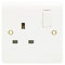 13A 1 Gang Double Pole Switch Socket - White Square Round Edge Electric Switched Socket - Double Pole Electrical Outlet with Concealing Screw Fixings Caps