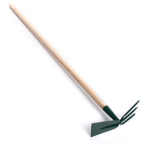 Gartenwerkzeuge Handgeräte Grubber Doppelhacke Gartenhacke Unkrauthacke Handjäter mit Holzstiel (Jätegrubber)