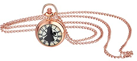 JewelryWe Taschenuhr Damen Elegant Engel Mädchen Römische Ziffern Analog Quarz Uhr mit Halskette Kette Pocket Watch Geschenk Rosegold
