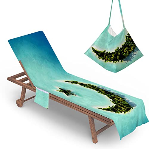 Highdi Sun Lounger Towels with Pockets, 3D Beach Sunbed Towels, Beach Chair Cover Towel, Chaise Lounge Towel Cover, Lounger Mate Beach Towel for Garden Pool (75x210cm,Islands)