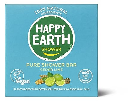 Happy Earth Barretta Doccia - Per Uomini e Donne - Sapone Doccia Solido - 100% Ingredienti Naturali & Vegani - Cedro Lime - 90 gr