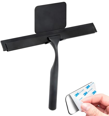 bremermann Bad-Serie Piazza Black Tape - Duschabzieher aus Edelstahl schwarz - inkl. Wandhalterung - kein Bohren 3M Klebebefestigung