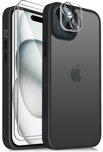 Mootobo Designed for iPhone 15 case, 4 in 1 Phone case with 2*Screen Protector + 1*Lens Protector, 10FT Military Grade Drop Protection Case with Anti-Fingerprint Matte Back 6.1 inch - Black