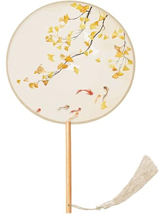 Morain Ventaglio rotondo modello cinese classico in seta ventaglio a mano non pieghevole nappe ventilatore danza matrimonio fan