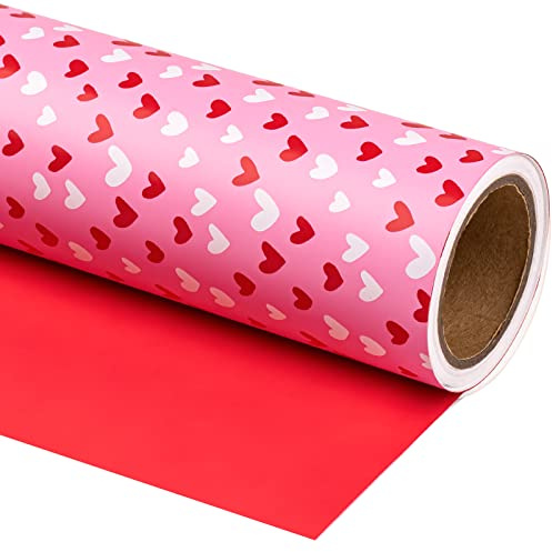 RUSPEPA Rouleau de papier cadeau Réversible- Mini rouleau - 43,2 cm x 10 m - Motif cœur rose et rouge, parfait pour la Saint-Valentin, un anniversaire, un mariage, une baby shower