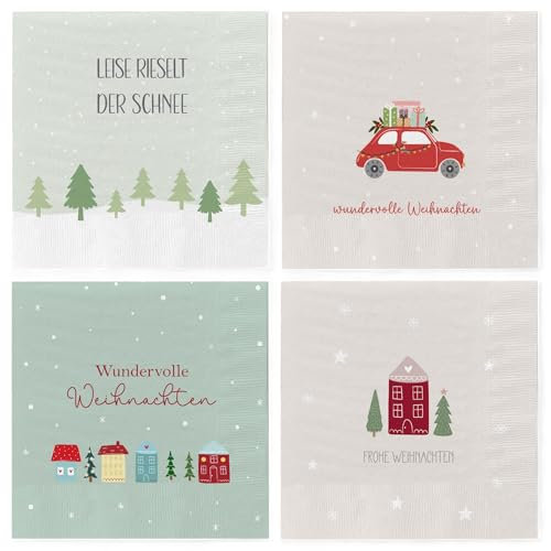 MIJOMA Motivservietten Weihnachten - Festlich, 3-lagig, Set à 80 Stück | Dekorative Papierservietten für Weihnachtsfeiern | Verschiedene Designs, Chlorfrei, Wasserbasis Farben (Motivmix 11, 33x33cm)