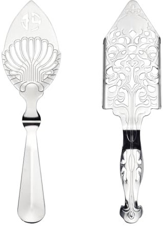 Lot de 2 cuillères à vermouth, cuillère à absinthe en acier inoxydable 304, cuillère à café multifonctionnelle, filtre à boisson en verre pour bar à cocktails, outils de bar de cuisine (argent)