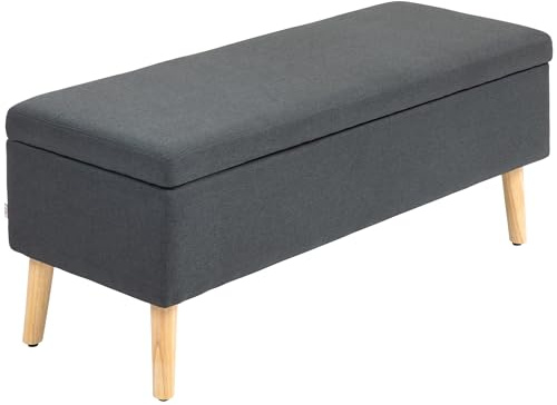 HOMCOM Banc de Rangement rembourré Aspect Lin avec Pieds en Bois - pour Salon, Chambre à Coucher, Couloir - 110 x 39 x 45 cm - Gris foncé