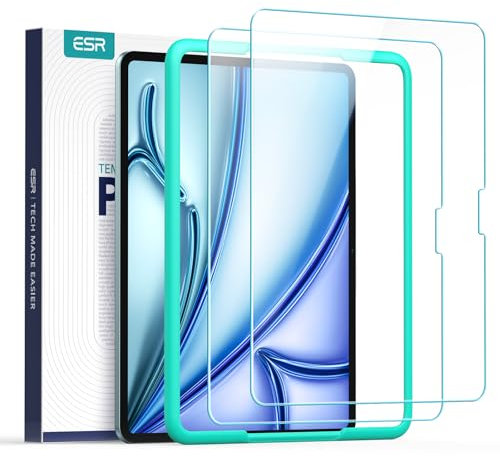 ESR 2 Piezas Protector de Pantalla iPad Air 11 M3/M2 (7.ª/6.ª Gen, 2025/2024), Cristal Templado 9H con Marco de Alineación, Antiarañazos, Sin Burbujas, Transparencia HD, Compatible con Apple Pencil