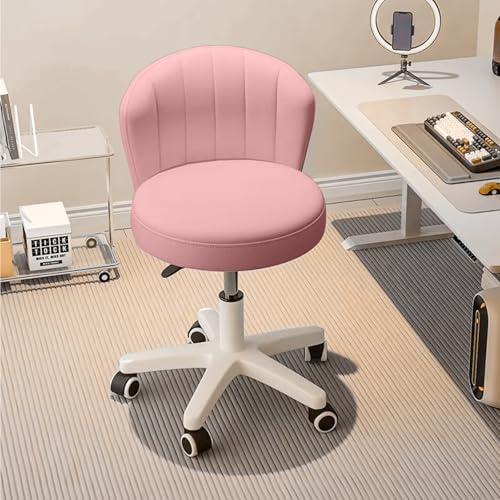 HDHNBA Small Desk Chair Round Rolling Chair with Back PU Leather Height Adjustable Swivel Vanity Work Computer Stool Chair for Home Office Bedroom