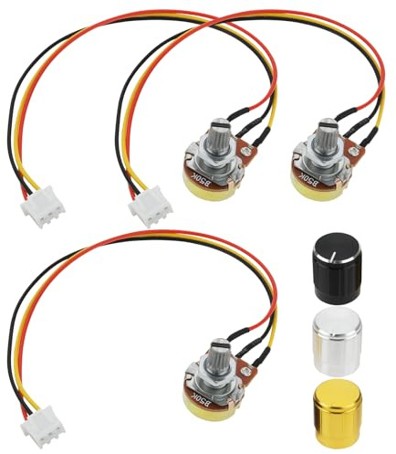 The Lord of the Tools 6 Piezas Potenciómetro Lineal Simple B50K Ohm Cable Conexión XH2.54-3 PIN Y Tapa Perilla Tres Colores Resistencia de Condensador de Potenciómetro Variable Tipo WH148