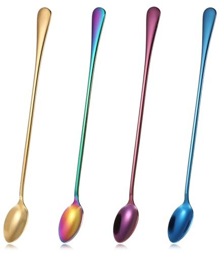 4 cucchiai per latte macchiato, 24 cm, in acciaio inox, cucchiai lunghi, cucchiaini da caffè, set di cucchiaini lunghi per gelato, dessert, cocktail, caffè, frappè