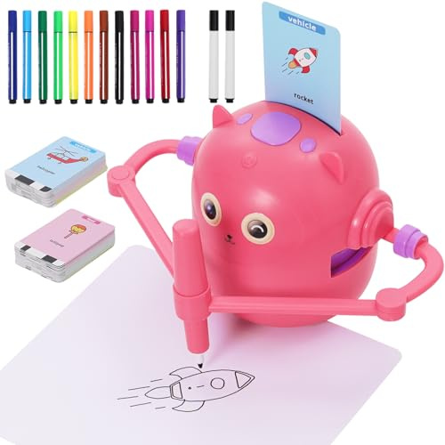 Maycoly Drawing Robot for Kids Educational Drawing Robots Toy with 100 cards Interactive Educational Toy for Children Montessori Painting Learning Toy for Kids 3 4 5 6 7 8 9 Pink