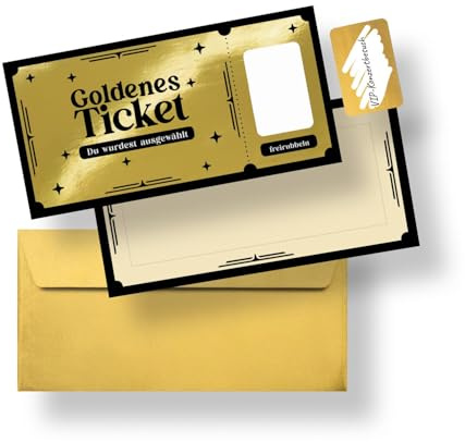 Falkenhorn® Goldenes Ticket – Gutschein zum Selber Ausfüllen mit Rubbelsticker – Rubbelkarte zum Beschriften & Verschenken – Geschenkidee für Geburtstag, Freundin, Reise oder Kino – mit Umschlag - 1er