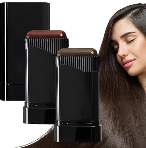 2 Stück Ansatzpuder Dunkelbraun,Haaransatz Puder, Haaransatz Kaschieren,Haarfarbstifte Ansatz mit Kamm, für Alle Haartypen Geeignet, Kann von Männern und Frauen Verwendet Werden (Schwarz, 40 G)