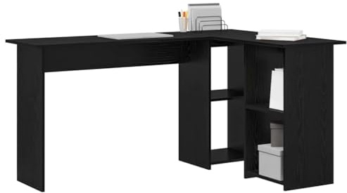 vidaXL Escritorio Roble Negro 142 x 102 x 73 cm Madera de ingeniería, Escritorio Esquinero Moderno, Funcional para Oficina en Casa, Espacio de Trabajo Elegante y Material Resistente
