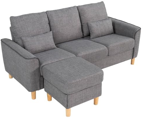 Hroth 3 Seater Sofas,Fabric Modular Sofa with Thick Cushions, 2 Pillows and Storage Ottoman, Comfortable and Durable Sectional Couch for Living Room, Bedroom, Office,Light Grey