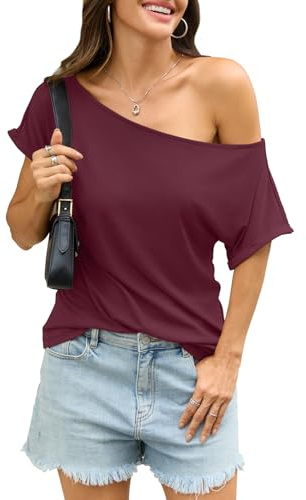 EasyGala Womens Off Shoulder Tops Sexy Short Sleeve Shirts Loose Summer Tee
