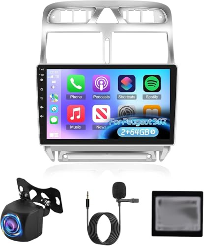 NHOPEEW 2+64G Radio Android 9 Pulgadas para Peugeot 307 2002-2013 - Soporta Wireless CarPlay & Android Auto, Navegación GPS, Control del Volante, FM RDS, Pantalla Dividida + Cámara de Reversa