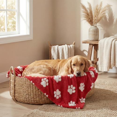 Horaldaily Pets Flannel Blanket, Red Paw 3D Textured Soft Fuzzy Fluffy Plush Cozy Fleece Premium Blankets for Dog Cat Puppy Kitten Couch Protection, 30x40