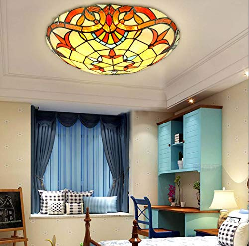 CVGBFDGYJN Lampada da soffitto a LED in Stile Barocco Barocco Tiffany Lampada a Sospensione in Vetro colorato Fatta a Mano per Ingresso e Soggiorno Opzioni di Luce Bianca Calda da 30 cm e 50 cm