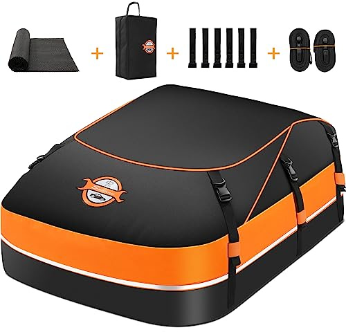 Sailnovo Auto Dachbox 21 Kubikfuß Faltbare Wasserdicht 1000D mit Anti-Rutsch-Matte, 8 verstärkte Gurte, 6 Türhaken, für Reisen und Gepäcktransport,für alle Fahrzeuge mit/ohne Gepäckträger