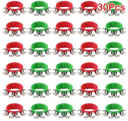 FEPITO 30 Pièces De Noël Bande Poignet Cloches Bracelets Jingle Bells Musical Cheville Cloches Instrument Rythmique Percussion Fête De Noël Décoration Favors