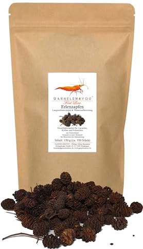 GARNELEN4YOU® Erlenzapfen – natürliche Wasseraufbereitung & Langzeitfuttermittel – Alder Cones für Garnelen, Krebse, Schnecken & Fische – ca. 350 Stück (150 g) – Made in Germany