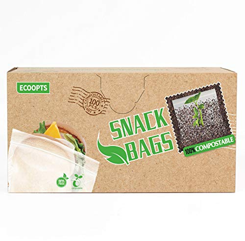 ECOOPTS 100 sacchetti compostabili per snack, ultra resistenti, 16 x 10 cm