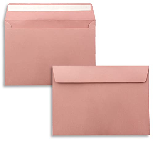 50x Briefumschläge DIN C5 Altrosa (Rosa) - 16,2 x 22,9 cm - Haftklebung - Edle Kuverts für große Einladungen und Karten zum Geburtstag oder Hochzeit