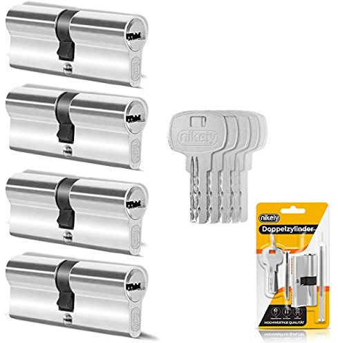 GERCAR Juego de 4 cilindros de cerradura con cierre uniforme, 4 cilindros de perfil 35/35, incluye 20 llaves, 70 mm, cerradura de doble cilindro, cerradura de cilindro con cierre uniforme, juego de 4