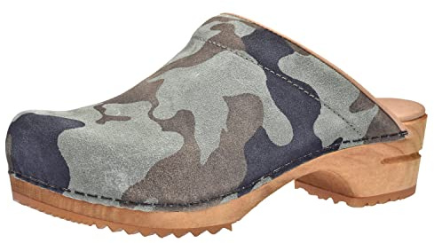 Sanita Soldi Mule Clog | Original Handmade Wooden Leather Clog for Women | Shaped footbed with soft foam | Grön | 41 EU