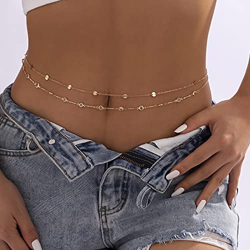 Atentuyi Kristall Pailletten Geschichteten Bauch Taille Kette Gold Set Sexy Bikini Strand Geschirr Strass Körper Kette Böhmischen Schmuck Für Frauen Und Mädchen 2 Stück